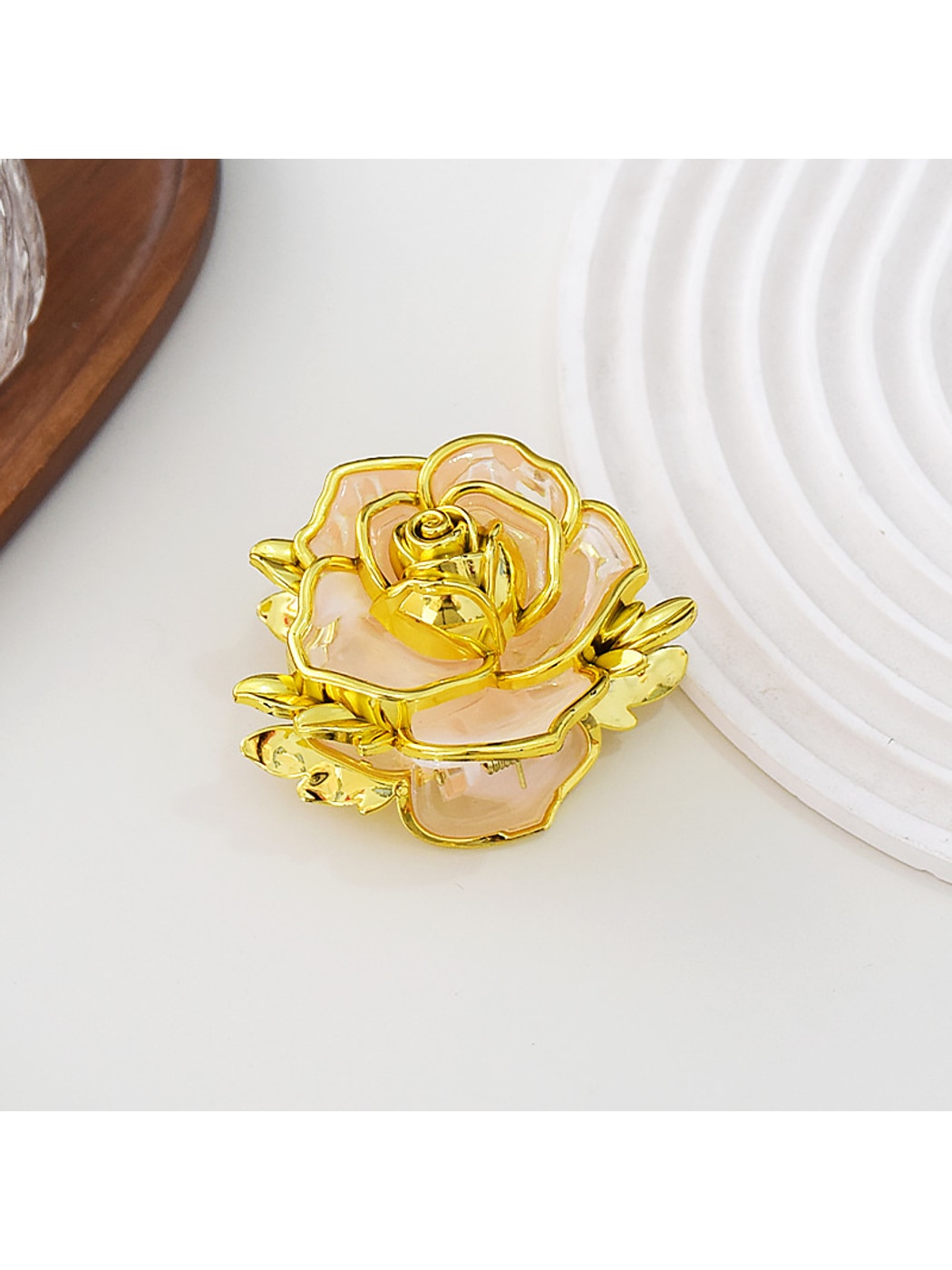 Beau - Sweet Floral Rose Gold Trim Hair Claw Clip