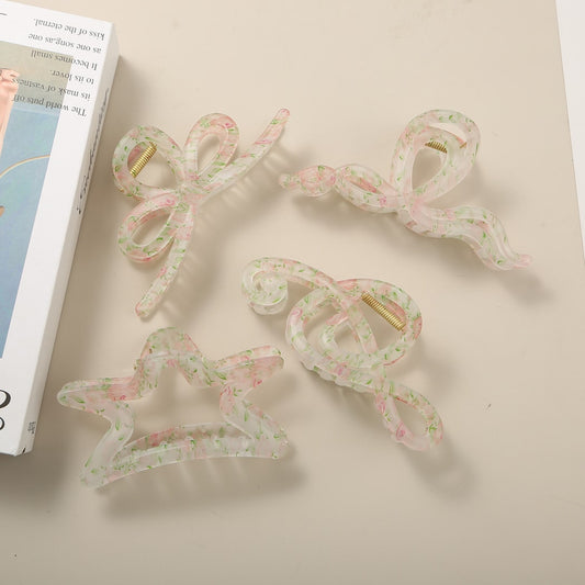 Beau - Floral Pattern PS and Alloy Hair Claw Clip