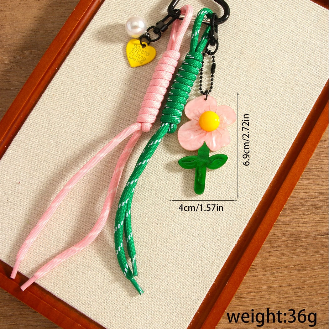 Keypus - Acrylic Flower Woven Cord Bag Charm Keychain