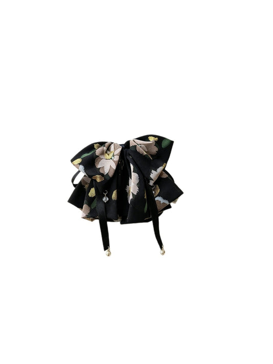 Beau - Decorative Floral Ribbon Bow Ponytail Hair Clip