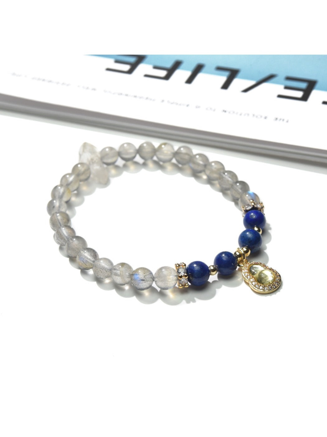 Lovra bracelet displayed on a wrist, highlighting its colorful crystal beads