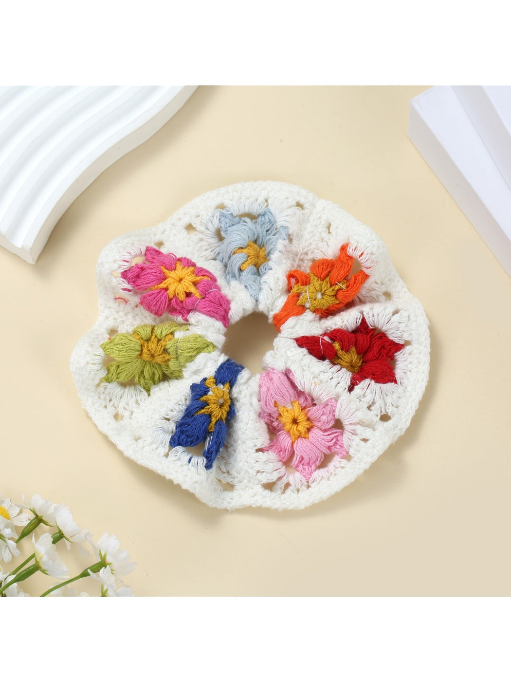 Scrunchie displayed alongside matching bohemian accessories