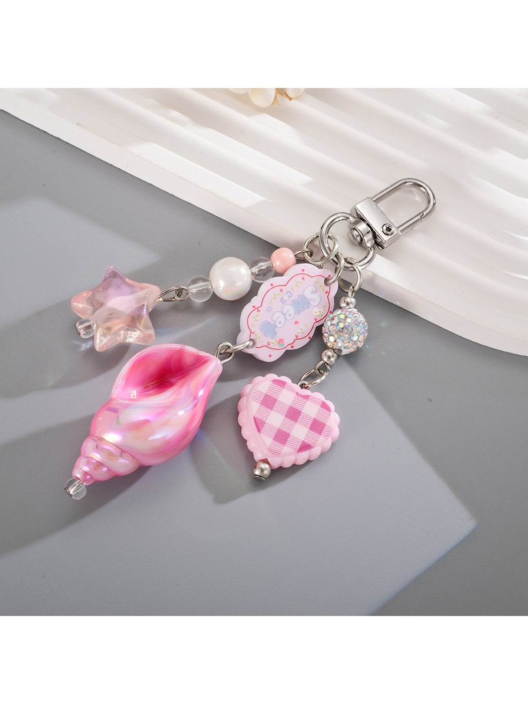 Keypus - Acrylic Conch Gingham Heart Bag Charm Keychain