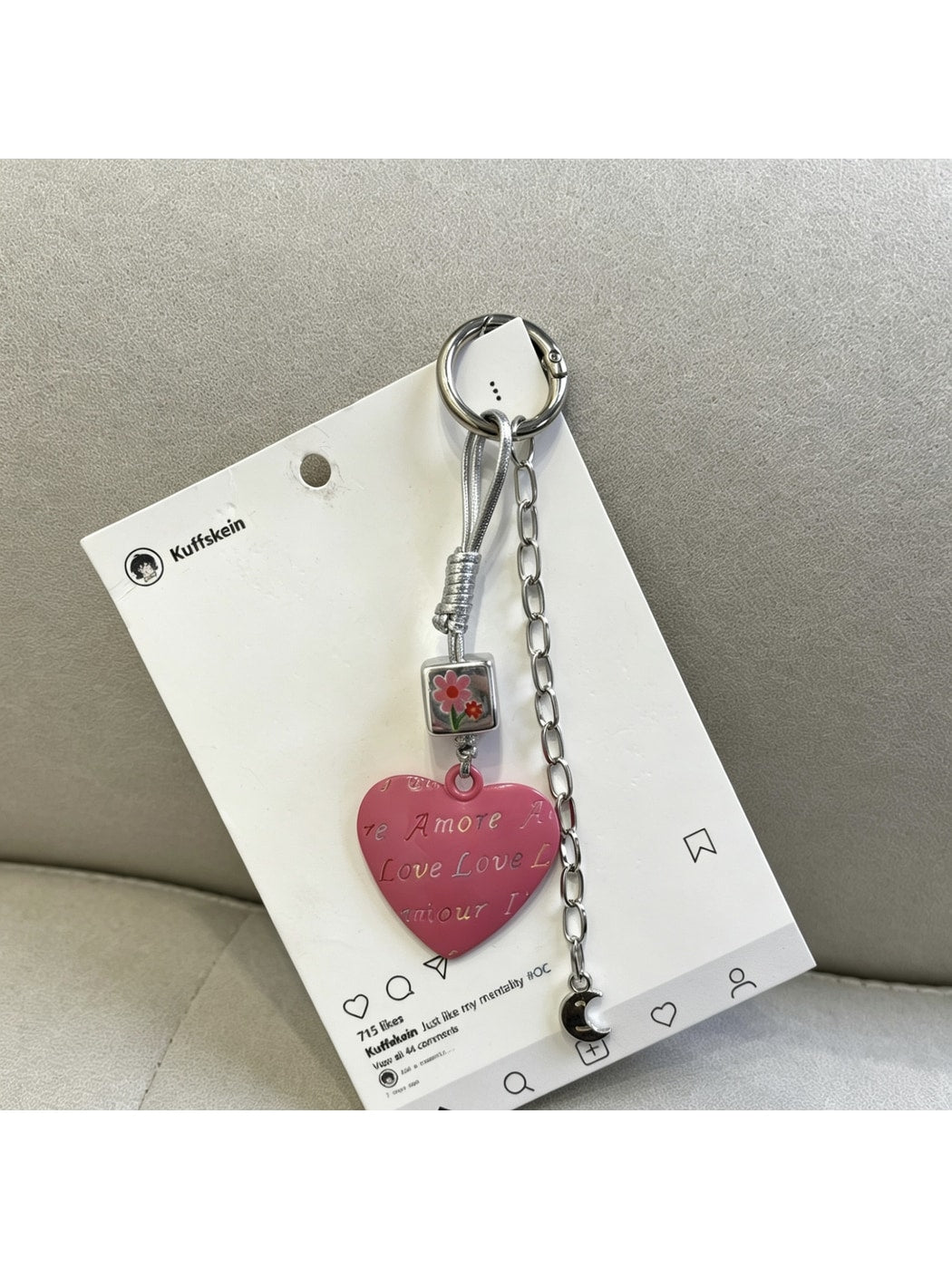 Keypus - Alloy Floral Heart Pendant Bag Charm Keychain