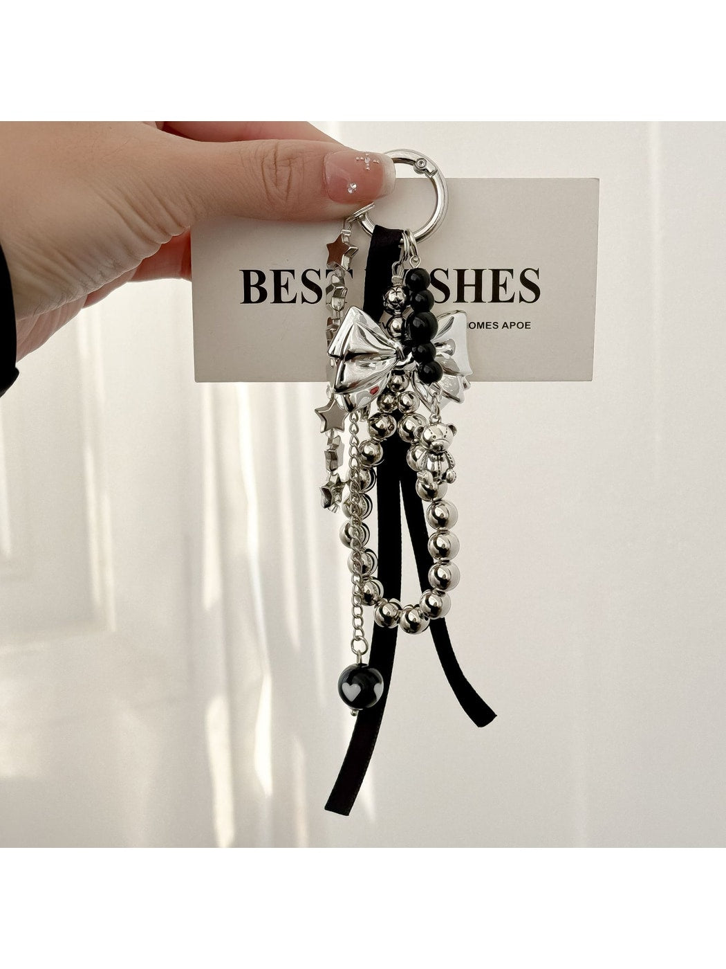Keypus - Black Bow Beaded Charm Key Ring Keychain