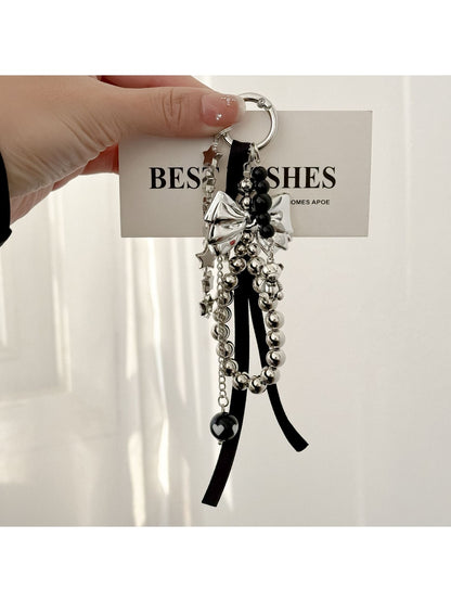 Keypus - Black Bow Beaded Charm Key Ring Keychain