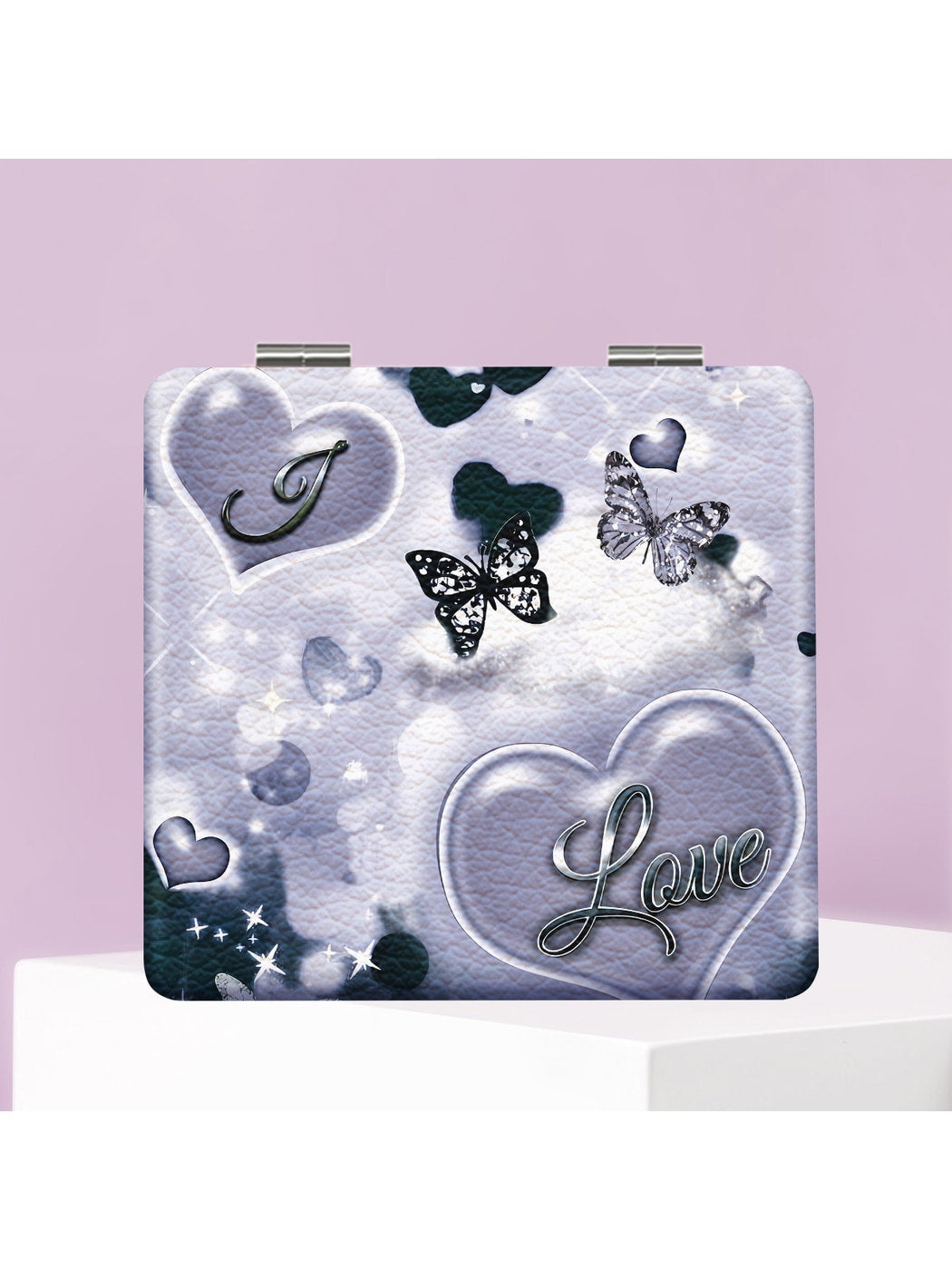 Mirroray - Y2K Heart Print Foldable Makeup Mirror