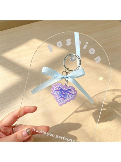 Keypus - Acrylic Heart Charm Ribbon Bow Cartoon Keychain
