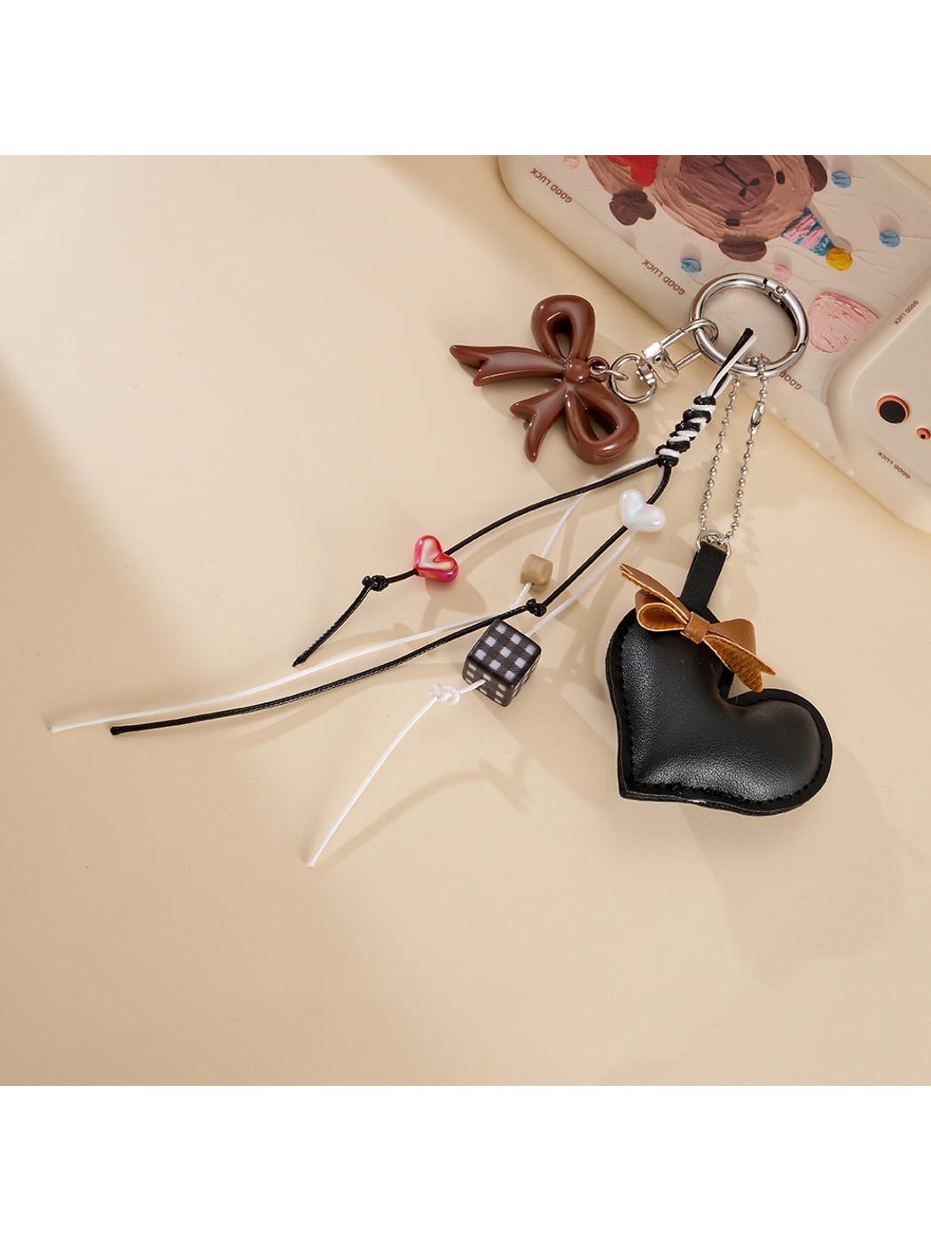 Keypus - Faux Leather Heart Bow Purse Charm Keychain