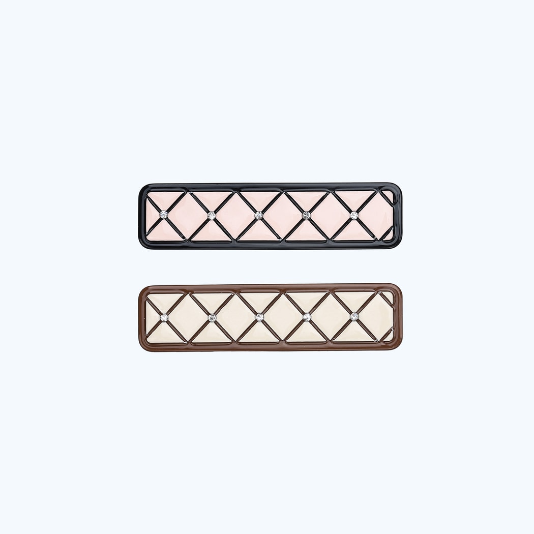 Beau - Minimal Retro Diamond Lattice Hair Clip Set