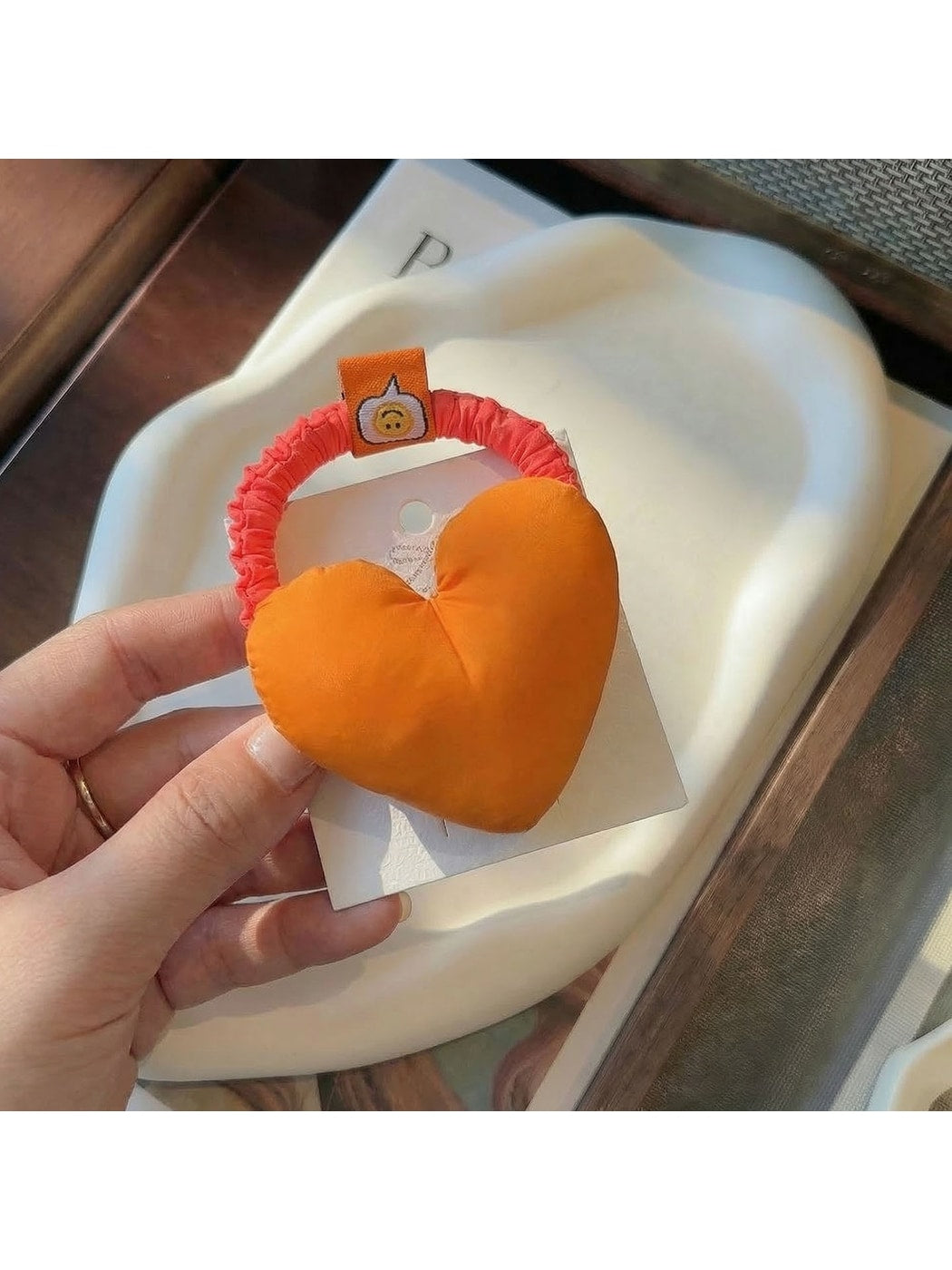 Gifty - Padded Heart Polyester Fabric Hair Tie