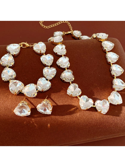 Nozari - Heart Rhinestone Clavicle Chain Necklace Set