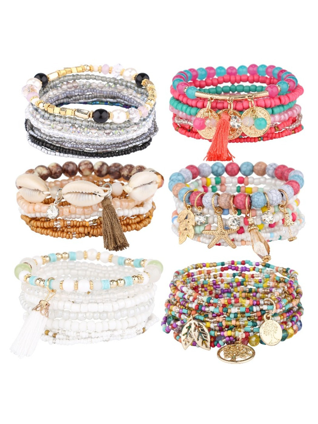 Lovra colorful stackable beaded bracelet with mixed vibrant beads on a white background