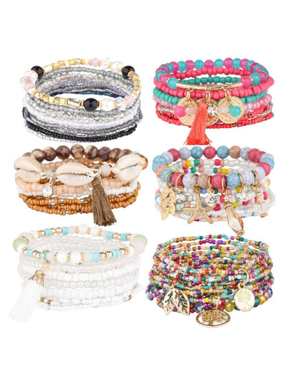 Lovra colorful stackable beaded bracelet with mixed vibrant beads on a white background