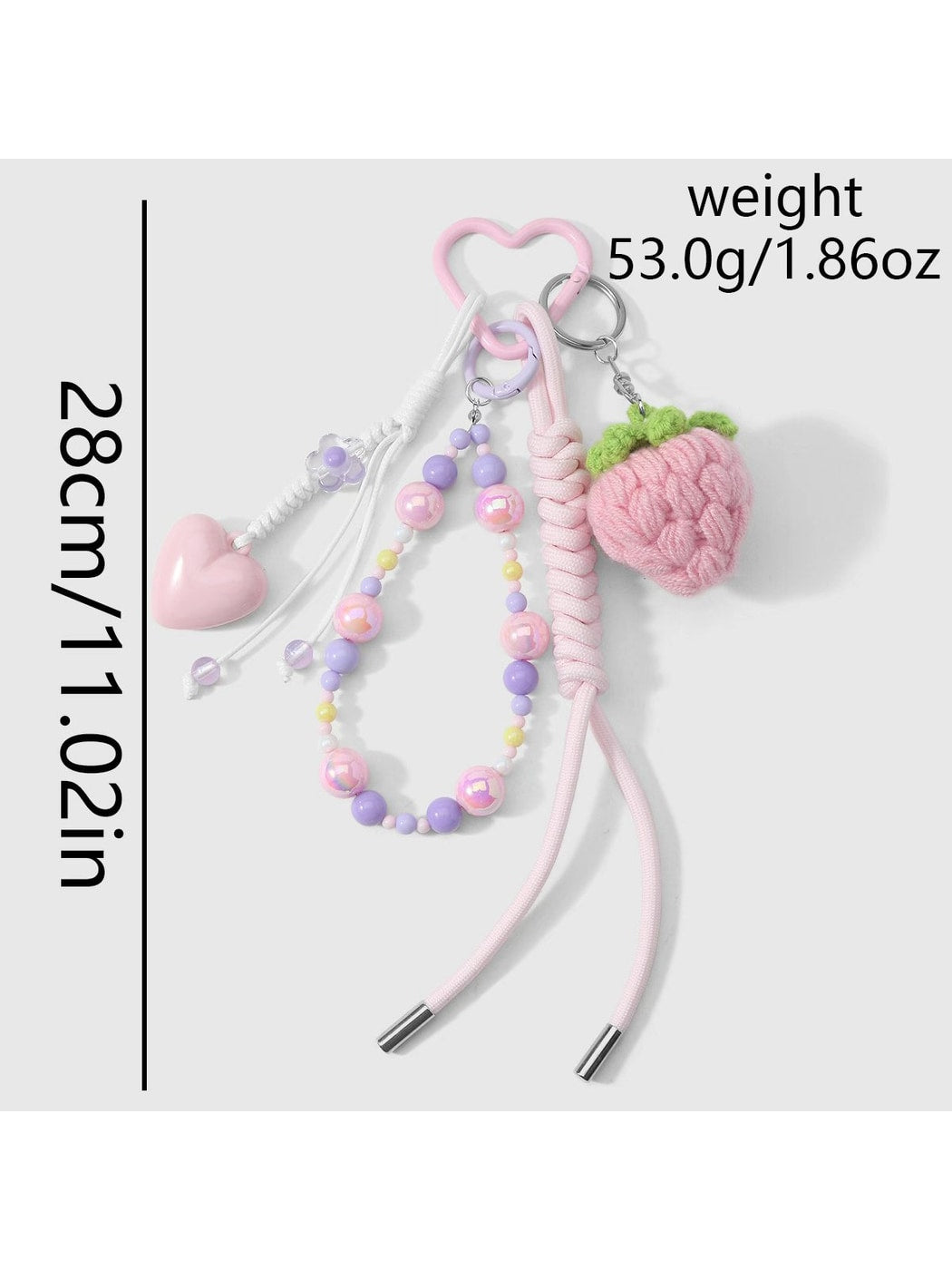 Keypus - Y2K Beaded Strawberry Heart Bag Charm Keychain