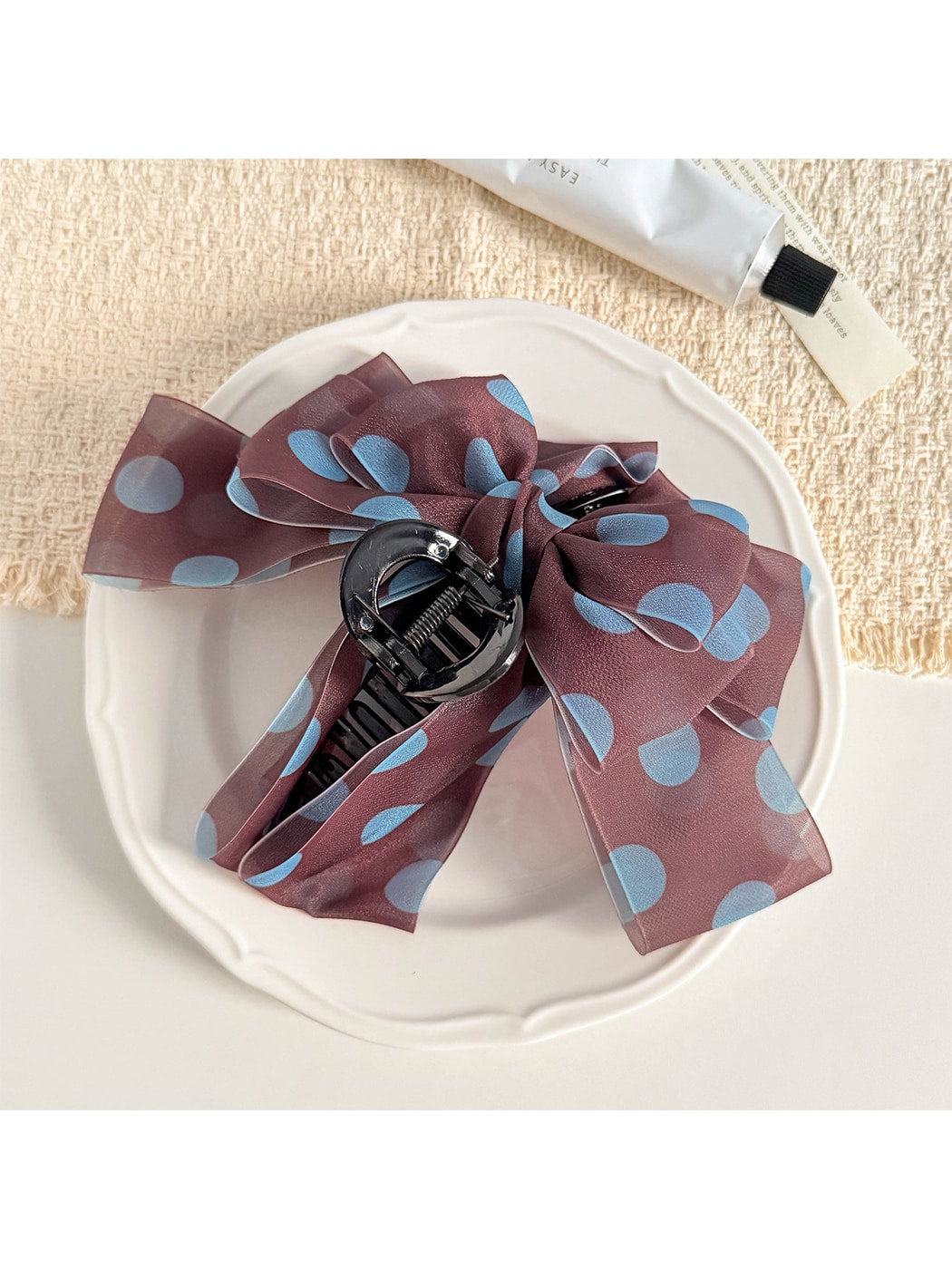 Beau - Polka Dot Mesh Bowknot Hair Claw Clip