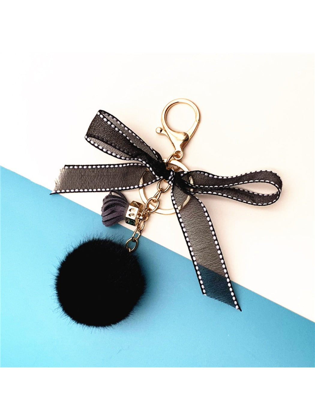 Keypus - Lace Bow Pompom Bag Charm Keychain