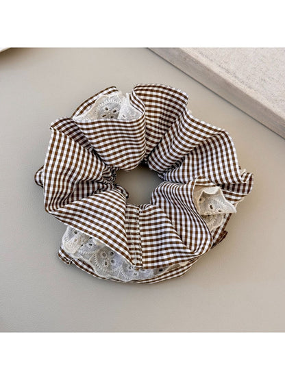 Gifty - Lace Checkered Ruffled Scrunchie Hair Tie