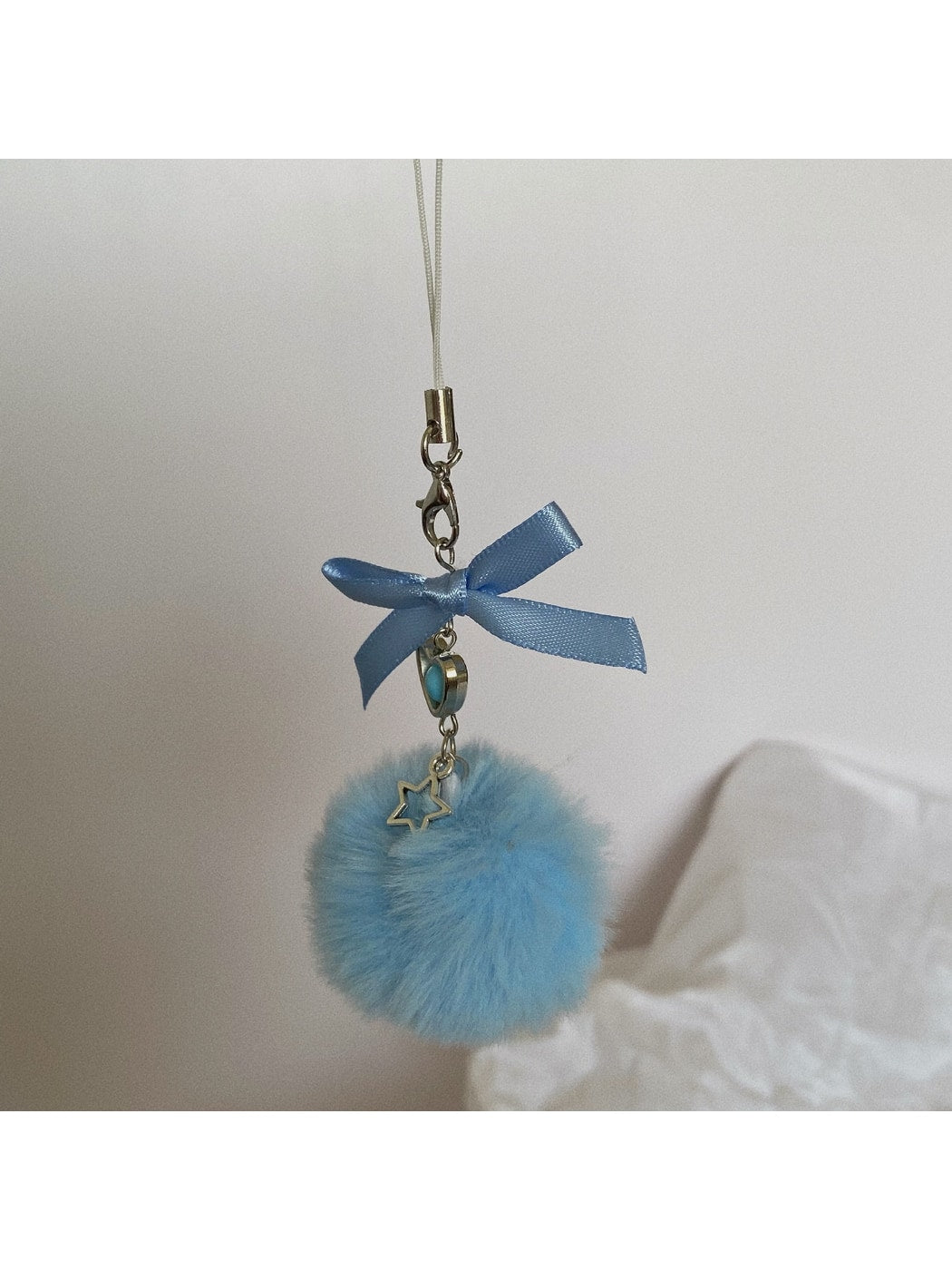 Keypus - Beaded Heart Bow Pom Pom Bag Charm Keychain