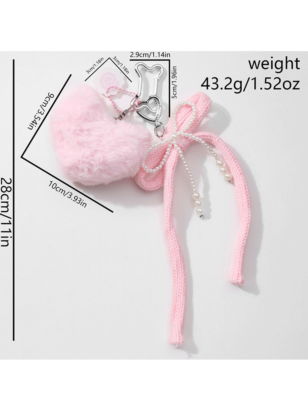 Keypus - Y2K Plush Heart Bow Charm Keychain Bag Charm