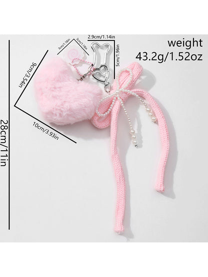 Keypus - Y2K Plush Heart Bow Charm Keychain Bag Charm