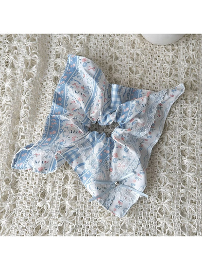 Gifty - Rabbit Print Lace Trim Square Scarf Scrunchie
