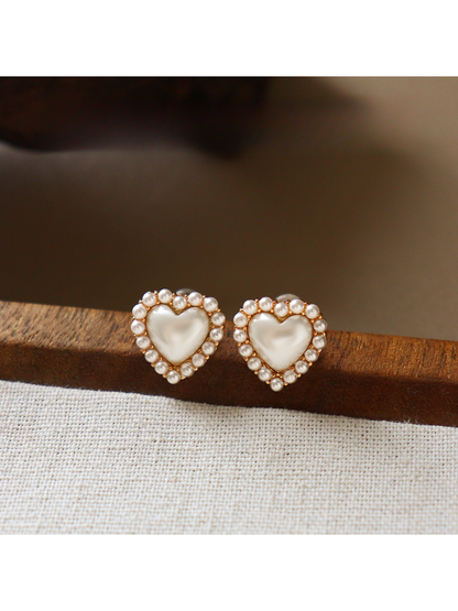 Earedge - Heart Detail Plated Fashion Stud Earrings