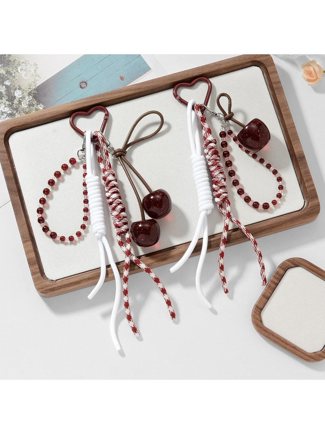 Keypus - Glitter Fruit Charm Woven Cord Decorative Keychain