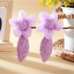 Sweet Raffia Lace Flower Shaped Earrings styled with casual outfit on model