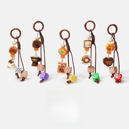 Keypus - Coffee Motif Dice Pendant Bag Charm Keychain