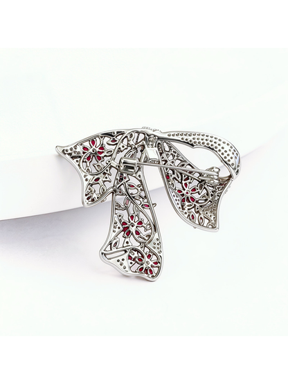 Brovia - Elegant Bow Detail Silver Tone Brooch