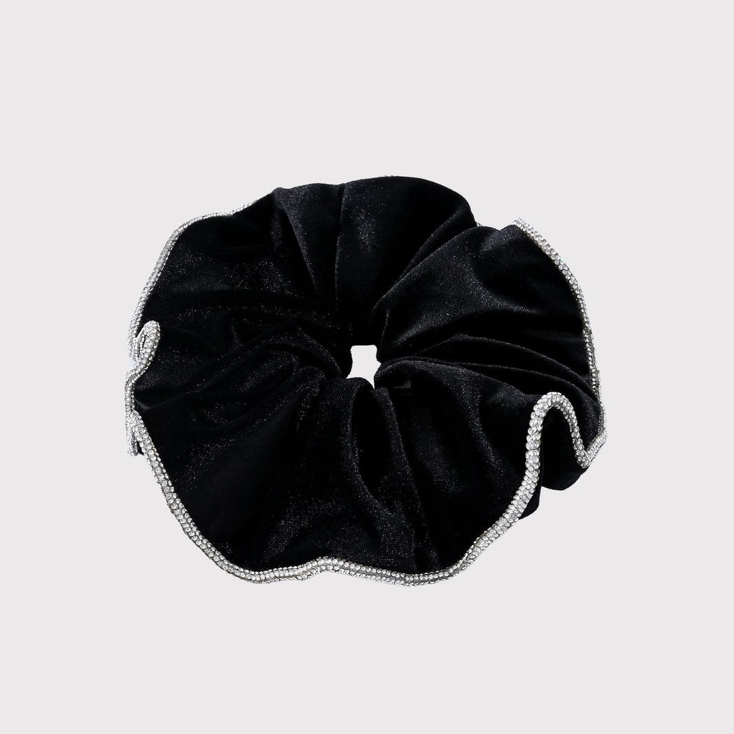 Gifty - Black Velvet Ruffle Trim Scrunchie