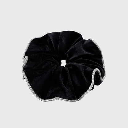 Gifty - Black Velvet Ruffle Trim Scrunchie