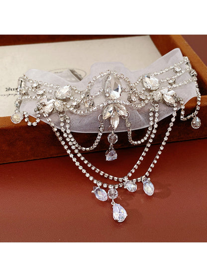 Nozari - Rhinestone Teardrop Chiffon Chain Necklace