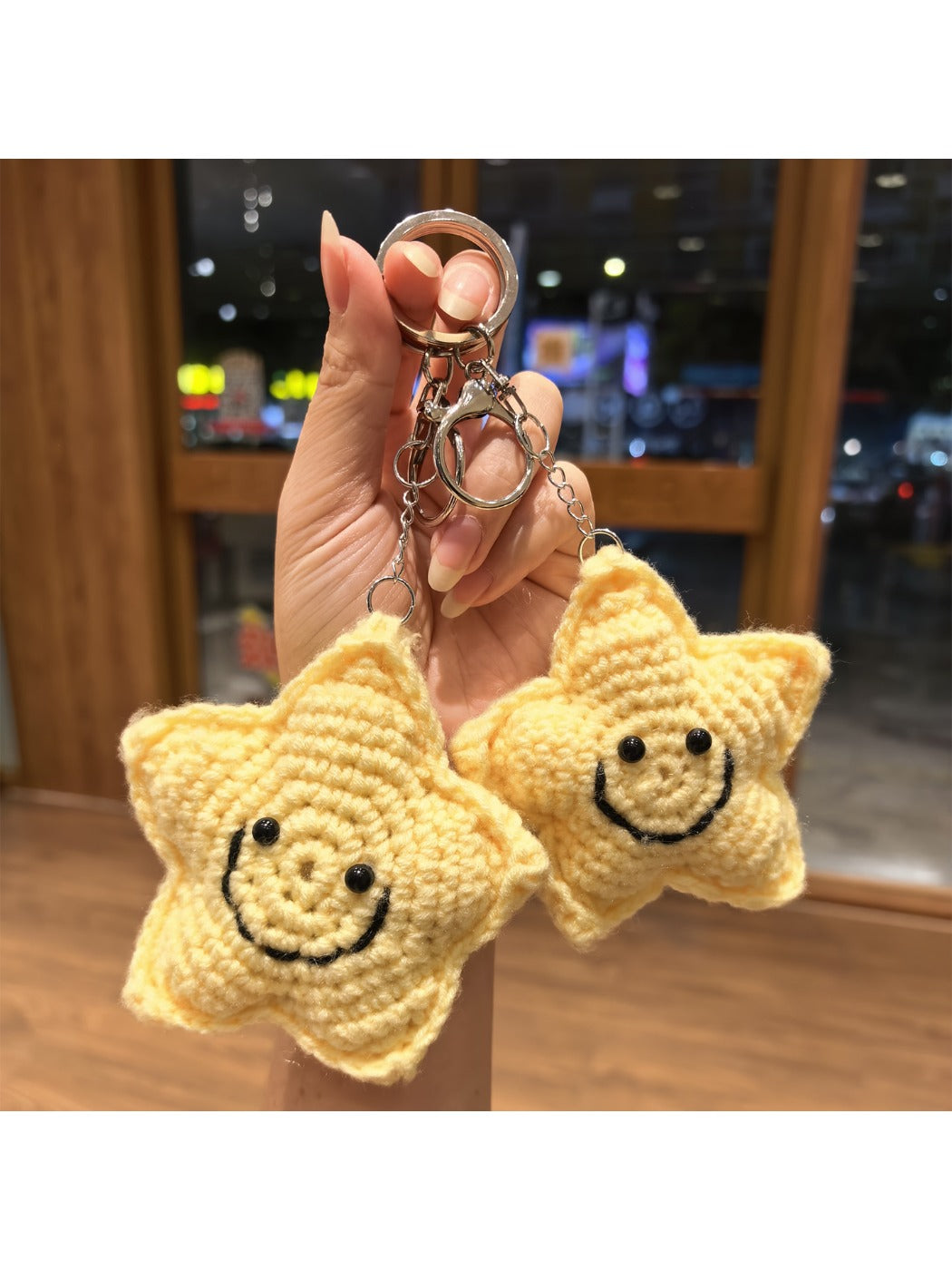 Keypus Yarn Star Shaped Bag Charm Keychain in pastel colors with a gold clasp