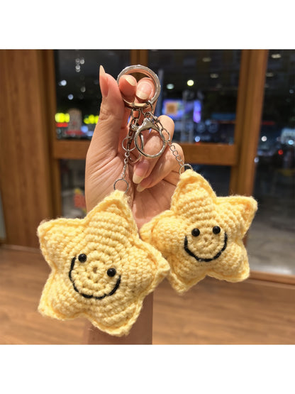 Keypus Yarn Star Shaped Bag Charm Keychain in pastel colors with a gold clasp