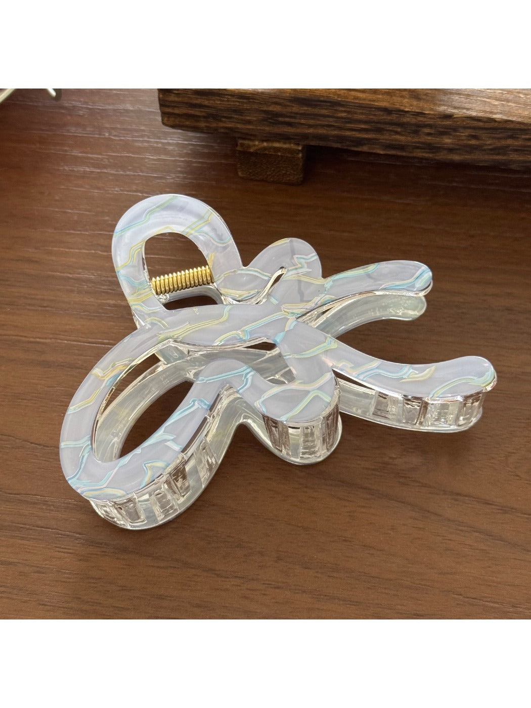 Beau - Striped Acetate Look Flower Claw Clip