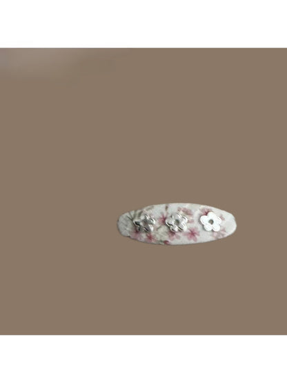 Beau - Botanical Print Bow Accent Oval Hair Clip