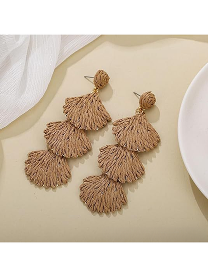 Earedge - Bohemian Shell Raffia Woven Drop Earrings