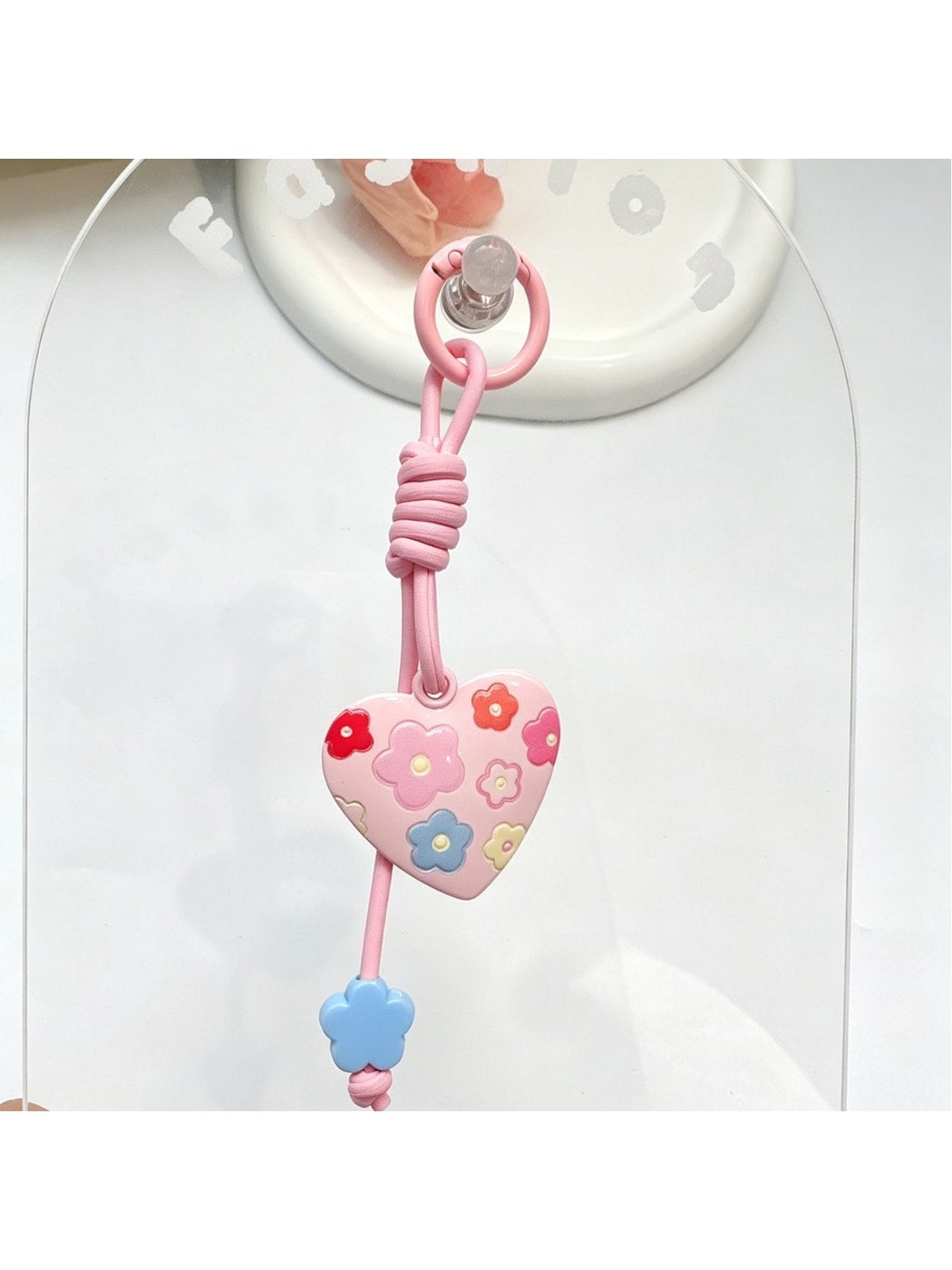 Keypus - Heart Pendant Bag Charm Alloy Cord Loop Keychain