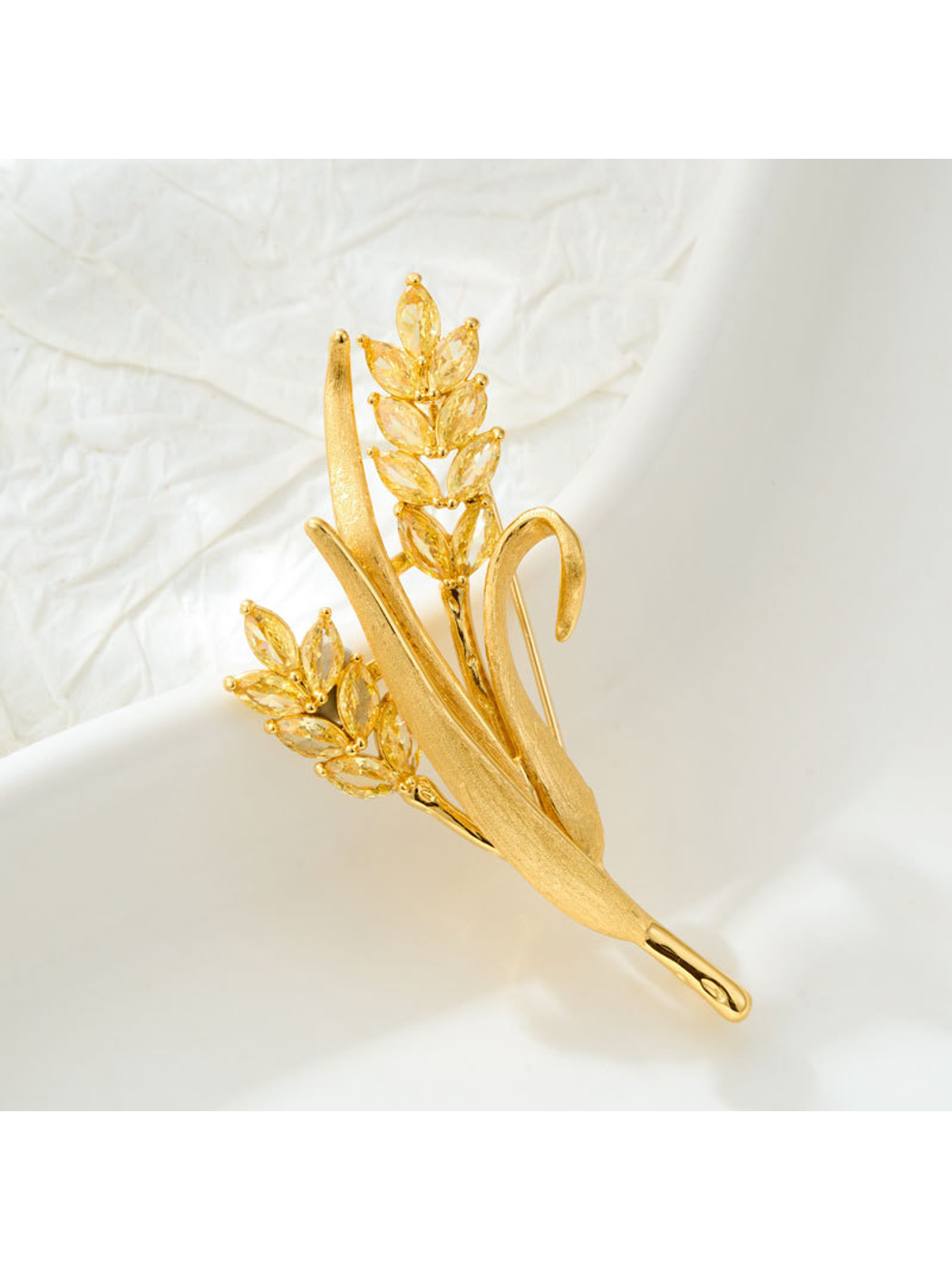 Brovia - Leaf Detail Wheat Ear Dress Accent Brooch