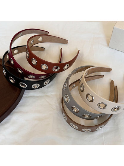 Gifty - Simple Punk Style PU Leather Alloy Detail Headband