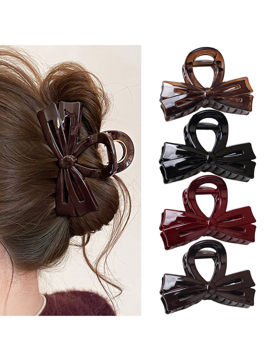 Beau - Medium Bow Accent Plastic Hair Claw Clip