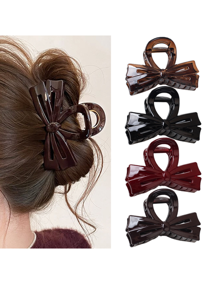 Beau - Medium Bow Accent Plastic Hair Claw Clip