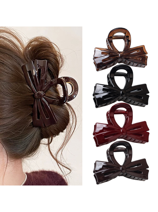 Beau - Medium Bow Accent Plastic Hair Claw Clip
