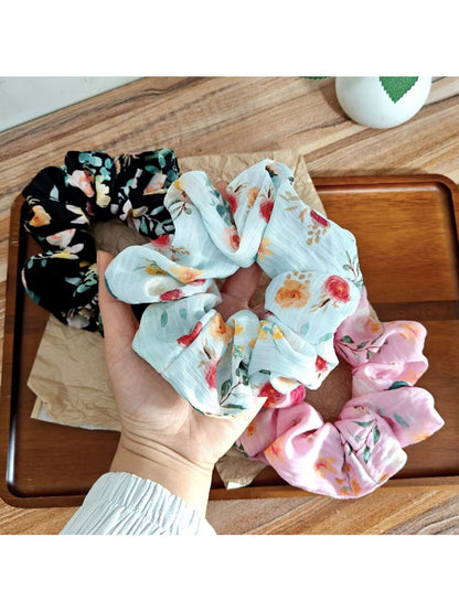 Gifty - Floral Chiffon Look Elastic Ponytail Scrunchie