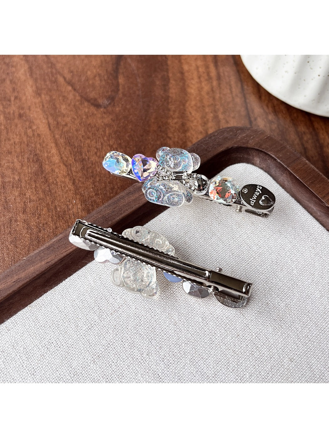 Close-up of Beau bear shape hair clip highlighting textured details