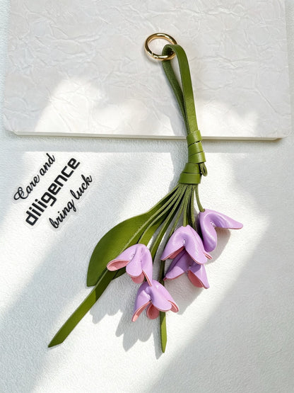 Keypus - Faux Leather Floral Bouquet Bag Charm Keychain