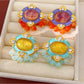 Earedge - Retro Oval Resin Rhinestone Stud Earrings