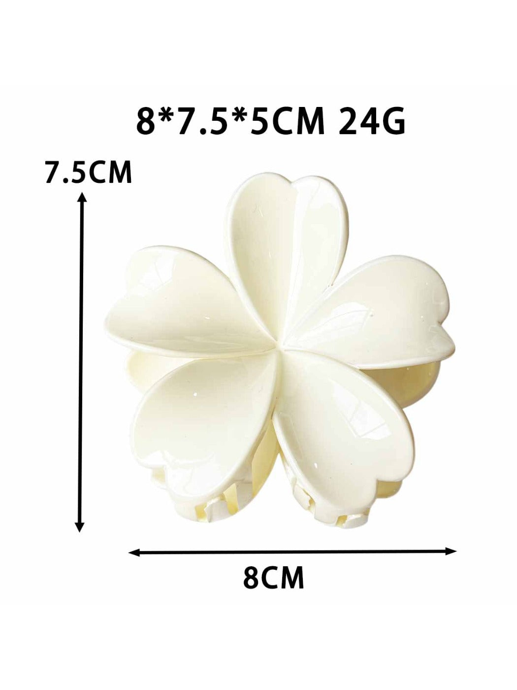 Beau claw clip held in hand displaying size and flower shape
